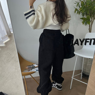 High waist drawstring polar fleece pants