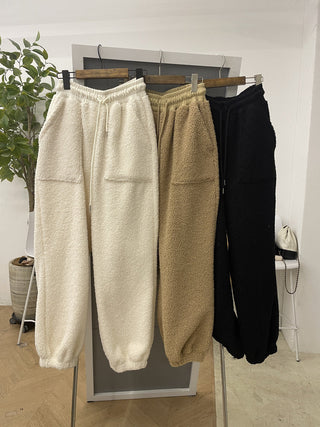 High waist drawstring polar fleece pants
