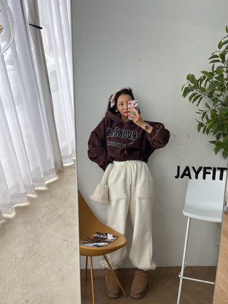 High waist drawstring polar fleece pants