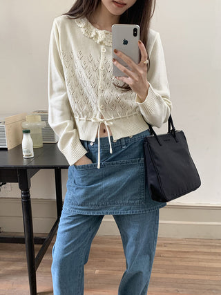 Lace-up long sleeve knitted sweater