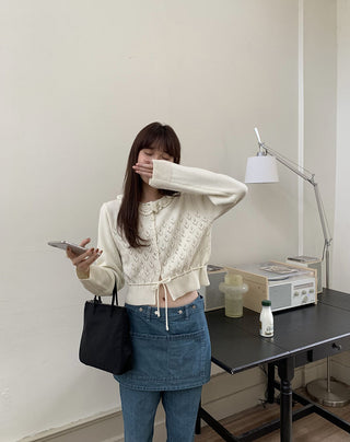 Lace-up long sleeve knitted sweater
