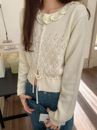 Lace-up long sleeve knitted sweater