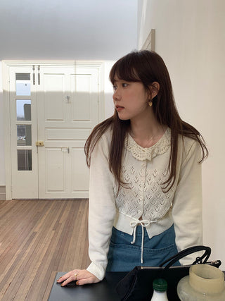 Lace-up long sleeve knitted sweater