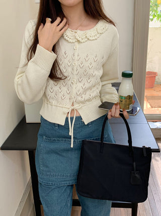 Lace-up long sleeve knitted sweater