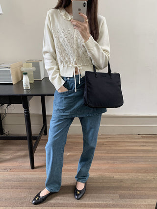Lace-up long sleeve knitted sweater