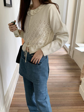 Lace-up long sleeve knitted sweater