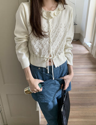 Lace-up long sleeve knitted sweater
