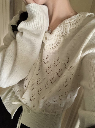 Lace-up long sleeve knitted sweater