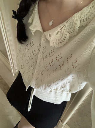 Lace-up long sleeve knitted sweater