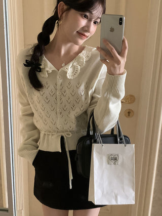 Lace-up long sleeve knitted sweater