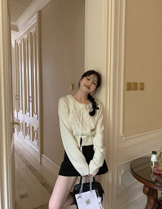 Lace-up long sleeve knitted sweater