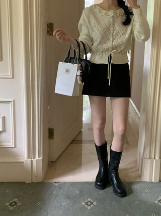Lace-up long sleeve knitted sweater