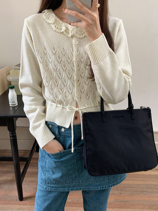 Lace-up long sleeve knitted sweater