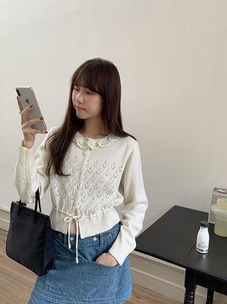 Lace-up long sleeve knitted sweater
