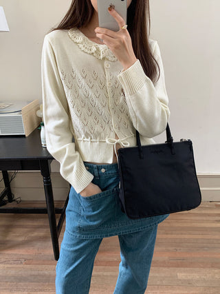 Lace-up long sleeve knitted sweater