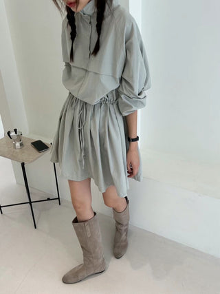 Long-sleeved Drawstring Design dress