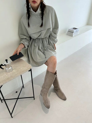 Long-sleeved Drawstring Design dress