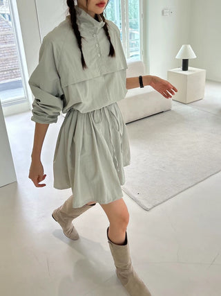Long-sleeved Drawstring Design dress