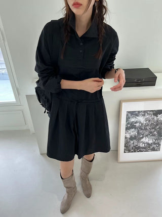 Long-sleeved Drawstring Design dress