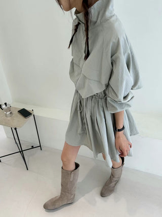 Long-sleeved Drawstring Design dress