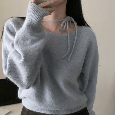 Strap long sleeve knitted sweater