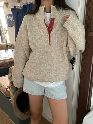 Hidden buckle pullover sweater