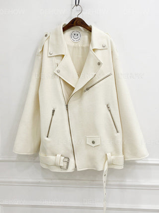 Zipper Lapel Motorcycle Woolen Jacket