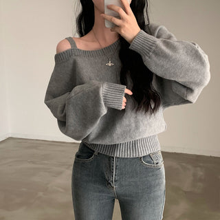 Open-Shoulder Sling Sleeve Sweater