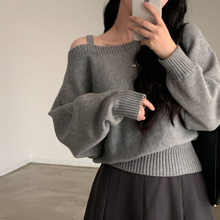 Open-Shoulder Sling Sleeve Sweater
