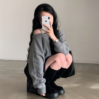 Open-Shoulder Sling Sleeve Sweater