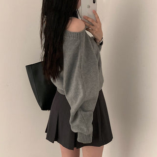 Open-Shoulder Sling Sleeve Sweater