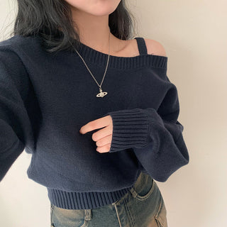 Open-Shoulder Sling Sleeve Sweater