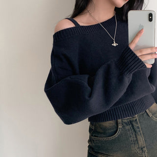 Open-Shoulder Sling Sleeve Sweater