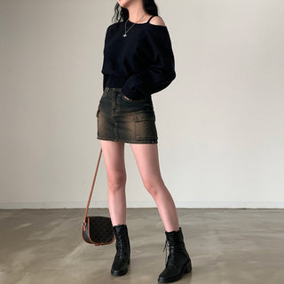 Open-Shoulder Sling Sleeve Sweater