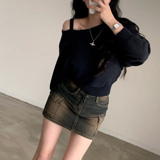 Open-Shoulder Sling Sleeve Sweater