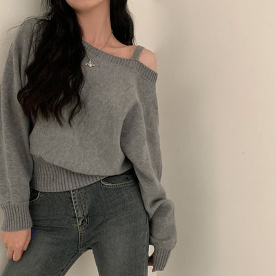 Open-Shoulder Sling Sleeve Sweater