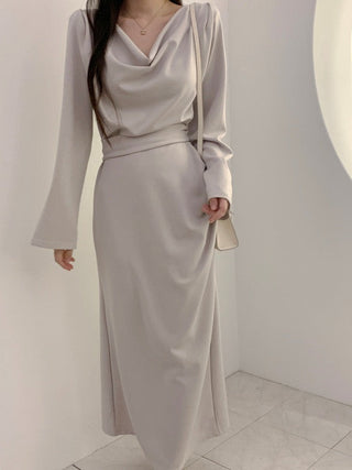 Pleated irregular waist lace-up long dress