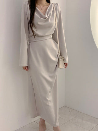 Pleated irregular waist lace-up long dress