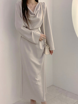 Pleated irregular waist lace-up long dress