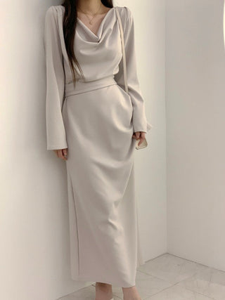Pleated irregular waist lace-up long dress