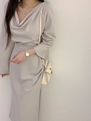 Pleated irregular waist lace-up long dress