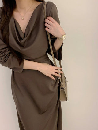 Pleated irregular waist lace-up long dress