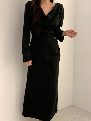 Pleated irregular waist lace-up long dress