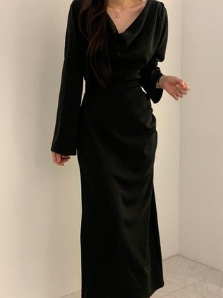 Pleated irregular waist lace-up long dress