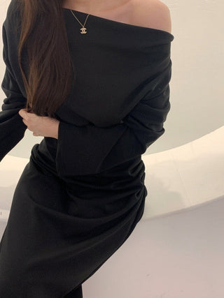 Pleated irregular waist lace-up long dress