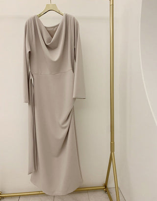 Pleated irregular waist lace-up long dress