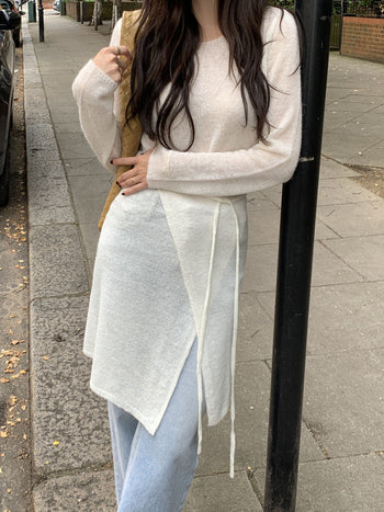 Irregular lace skirt knitted suit