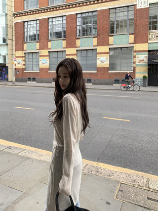 Irregular lace skirt knitted suit