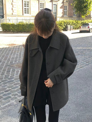 Retro Single-breasted Mid-length Woolen Jacket