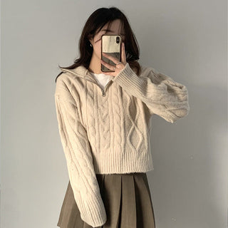 High collar cable knit sweater